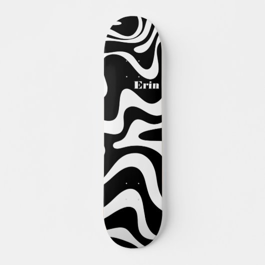 Retro Liquid Swirl Abstract Patroon zwart-wit Persoonlijk Skateboard (Voorkant)