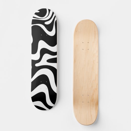 Retro Liquid Swirl Abstract Patroon zwart-wit Persoonlijk Skateboard (Voorkant)