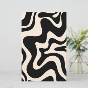 Retro Liquid Swirl Abstract Pattern Black Cream Briefpapier