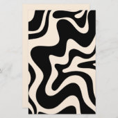Retro Liquid Swirl Abstract Pattern Black Cream Briefpapier (Voorkant / Achterkant)