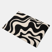 Retro Liquid Swirl Abstract Pattern Black Cream Deurmat (Schuin)