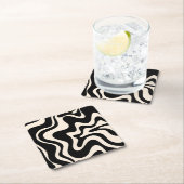 Retro Liquid Swirl Abstract Pattern Black Cream Kartonnen Onderzetters (Insitu)
