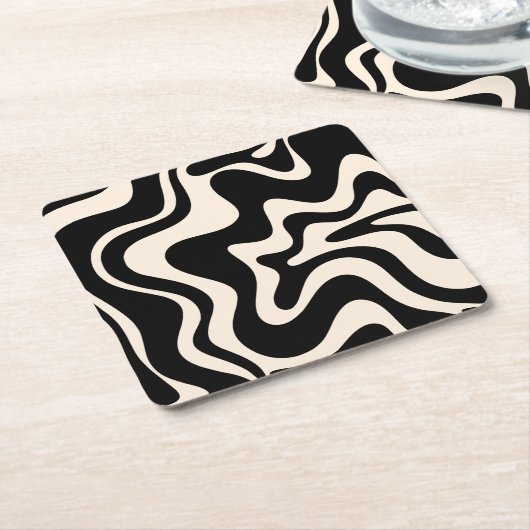 Retro Liquid Swirl Abstract Pattern Black Cream Kartonnen Onderzetters (Schuin)
