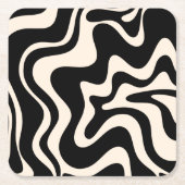 Retro Liquid Swirl Abstract Pattern Black Cream Kartonnen Onderzetters (Voorkant)