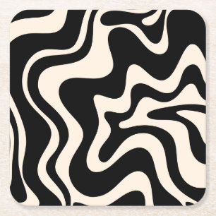 Retro Liquid Swirl Abstract Pattern Black Cream Kartonnen Onderzetters
