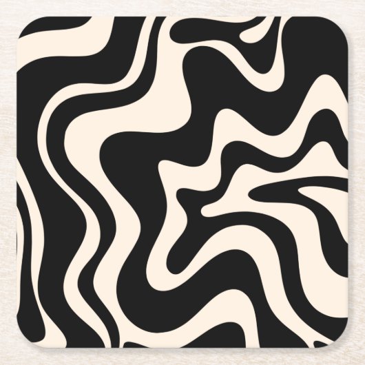 Retro Liquid Swirl Abstract Pattern Black Cream Kartonnen Onderzetters (Voorkant)