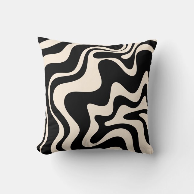 Retro Liquid Swirl Abstract Pattern Black Cream Kussen (Voorkant)