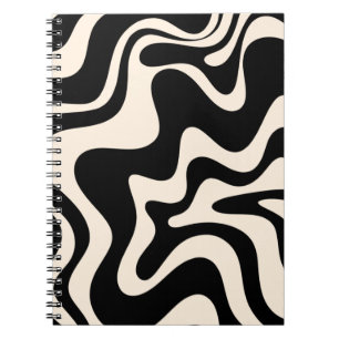 Retro Liquid Swirl Abstract Pattern Black Cream Notitieboek