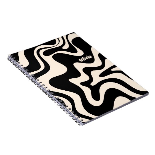 Retro Liquid Swirl Abstract Pattern Black Cream Notitieboek (Rechterzijde)