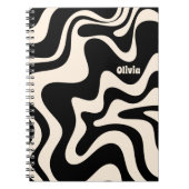 Retro Liquid Swirl Abstract Pattern Black Cream Notitieboek (Voorkant)