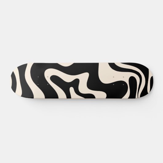 Retro Liquid Swirl Abstract Pattern Black Cream Persoonlijk Skateboard (Horizontaal)