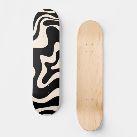 Retro Liquid Swirl Abstract Pattern Black Cream Persoonlijk Skateboard (Voorkant)
