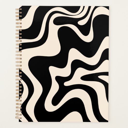 Retro Liquid Swirl Abstract Pattern Black Cream Planner (Voorkant)