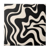 Retro Liquid Swirl Abstract Pattern Black Cream Tegeltje (Voorkant)
