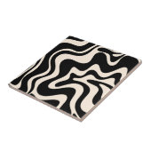 Retro Liquid Swirl Abstract Pattern Black Cream Tegeltje (Zijkant)