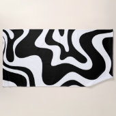 Retro Liquid Swirl Abstract Pattern Black & White Strandlaken (Voorkant)