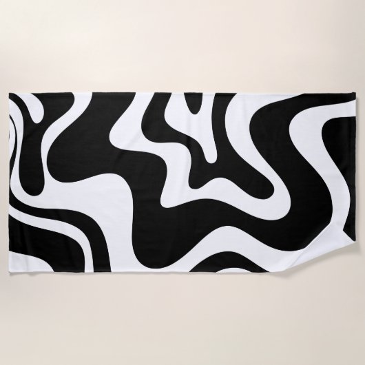 Retro Liquid Swirl Abstract Pattern Black & White Strandlaken (Voorkant)