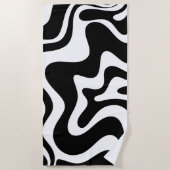 Retro Liquid Swirl Abstract Pattern Black & White Strandlaken (Voorkant)