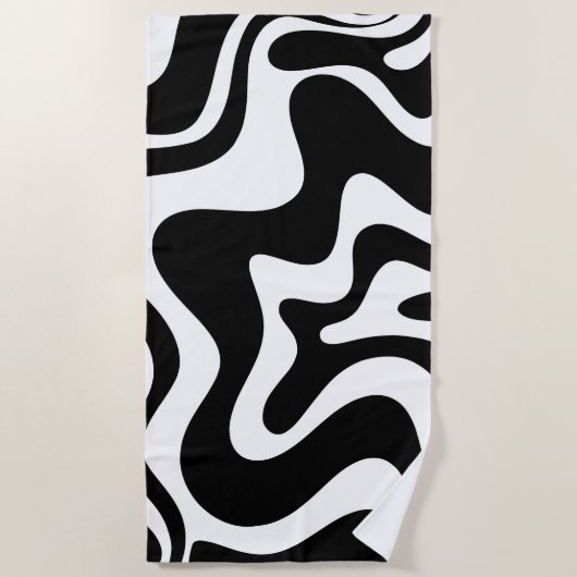 Retro Liquid Swirl Abstract Pattern Black & White Strandlaken (Voorkant)
