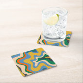 Retro Liquid Swirl Abstract Pattern Blue Mustard Kartonnen Onderzetters (Insitu)