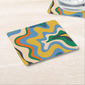 Retro Liquid Swirl Abstract Pattern Blue Mustard Kartonnen Onderzetters (Schuin)