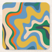 Retro Liquid Swirl Abstract Pattern Blue Mustard Kartonnen Onderzetters (Voorkant)