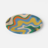 Retro Liquid Swirl Abstract Pattern Blue Mustard Papieren Bordje (Gekanteld)