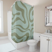 Retro Liquid Swirl Abstract Pattern Celadon Green Douchegordijn (In situ)