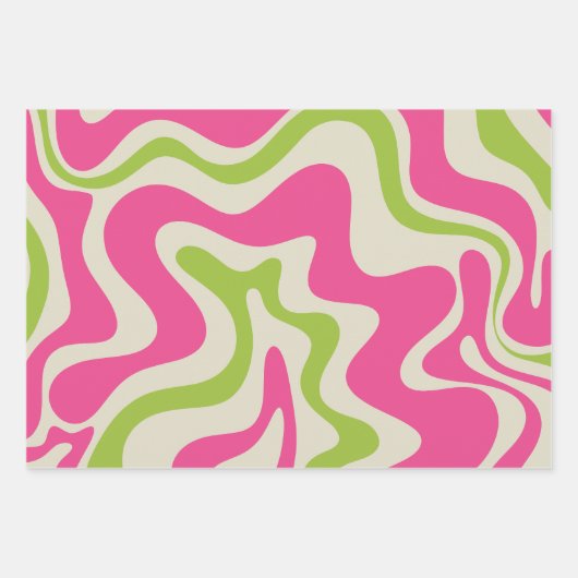 Retro Liquid Swirl Abstract Pattern Raspberry Limo Inpakpapier Vel (Voorkant 3)