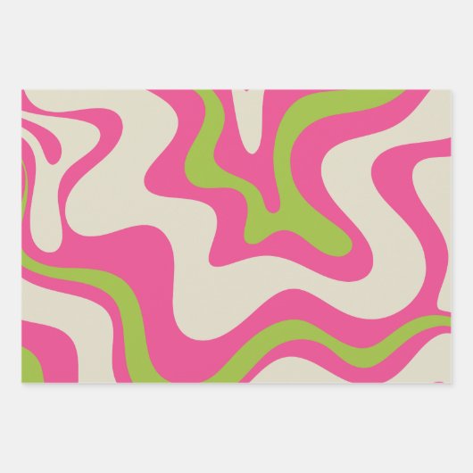 Retro Liquid Swirl Abstract Pattern Raspberry Limo Inpakpapier Vel (Voorkant 2)