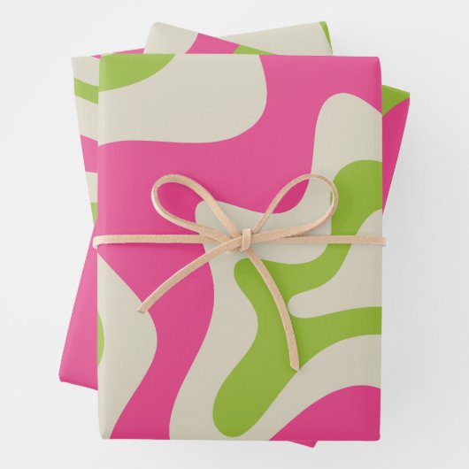 Retro Liquid Swirl Abstract Pattern Raspberry Limo Inpakpapier Vel (In situ)