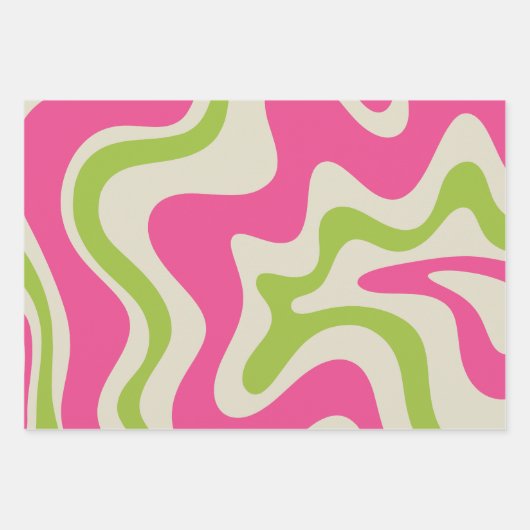 Retro Liquid Swirl Abstract Pattern Raspberry Limo Inpakpapier Vel (Voorkant)