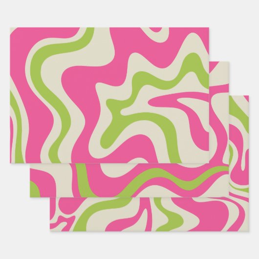 Retro Liquid Swirl Abstract Pattern Raspberry Limo Inpakpapier Vel (Set)