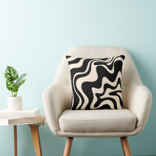 Retro Liquid Swirl Abstract Pattern Zwart & Cream Kussen