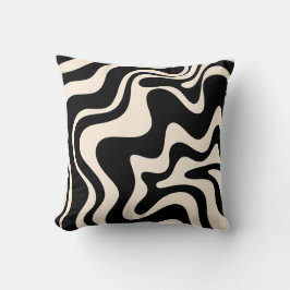 Retro Liquid Swirl Abstract Pattern Zwart & Cream Kussen