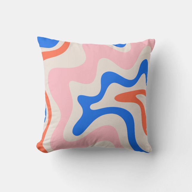 Retro Liquid Swirl Abstract Roze Oranje Blauw Buitenkussen (Voorkant)