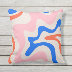Retro Liquid Swirl Abstract Roze Oranje Blauw Buitenkussen