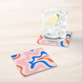 Retro Liquid Swirl Abstract Roze Oranje Blauw Kartonnen Onderzetters (Insitu)