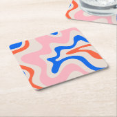 Retro Liquid Swirl Abstract Roze Oranje Blauw Kartonnen Onderzetters (Schuin)