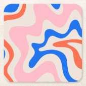 Retro Liquid Swirl Abstract Roze Oranje Blauw Kartonnen Onderzetters (Voorkant)