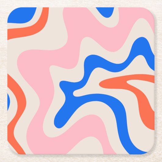 Retro Liquid Swirl Abstract Roze Oranje Blauw Kartonnen Onderzetters (Voorkant)