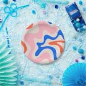 Retro Liquid Swirl Abstract Roze Oranje Blauw Papieren Bordje (Feest)