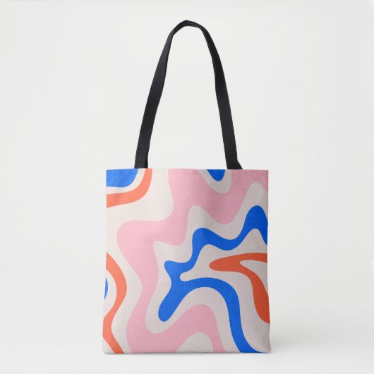 Retro Liquid Swirl Abstract Roze Oranje Blauw Tote Bag (Voorkant)