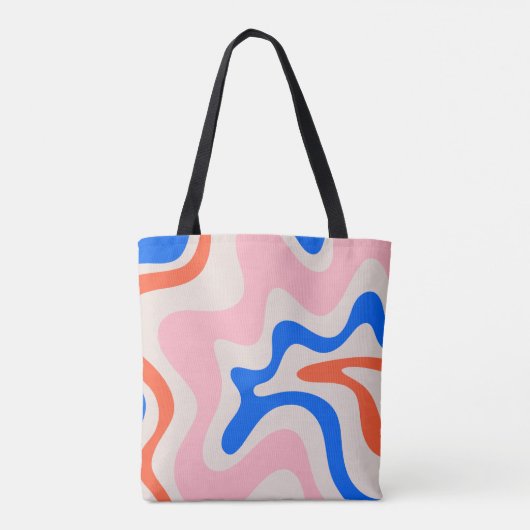 Retro Liquid Swirl Abstract Roze Oranje Blauw Tote Bag (Achterkant)