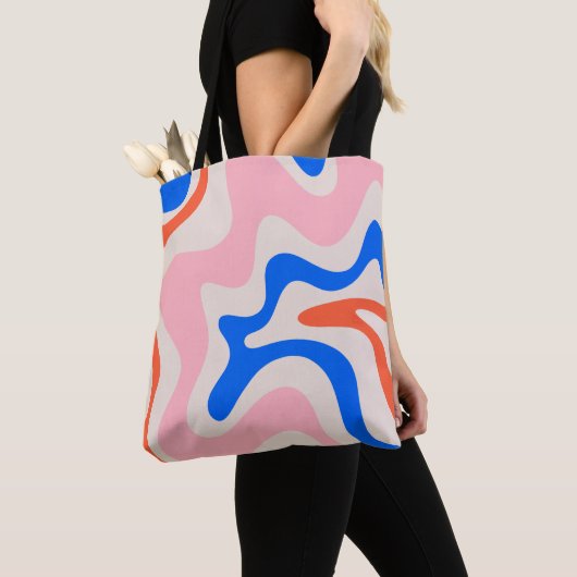 Retro Liquid Swirl Abstract Roze Oranje Blauw Tote Bag (Dichtbij)
