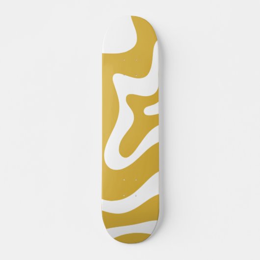 Retro Liquid Swirl Abstracte mosterd en wit Persoonlijk Skateboard (Voorkant)