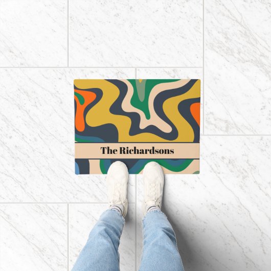 Retro Liquid Swirl Groovy Abstract gepersonaliseer Deurmat (Binnen)