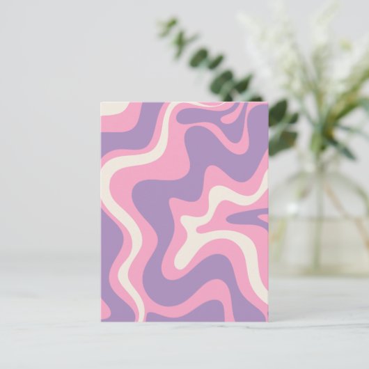 Retro Liquid Swirl Groovy Abstract Paars Roze Briefkaart (Staand voorkant)