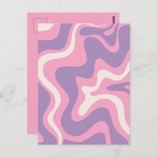 Retro Liquid Swirl Groovy Abstract Paars Roze Briefkaart (Voorkant / Achterkant)
