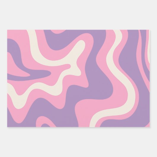 Retro Liquid Swirl Groovy Abstract Paars Roze Inpakpapier Vel (Voorkant 3)